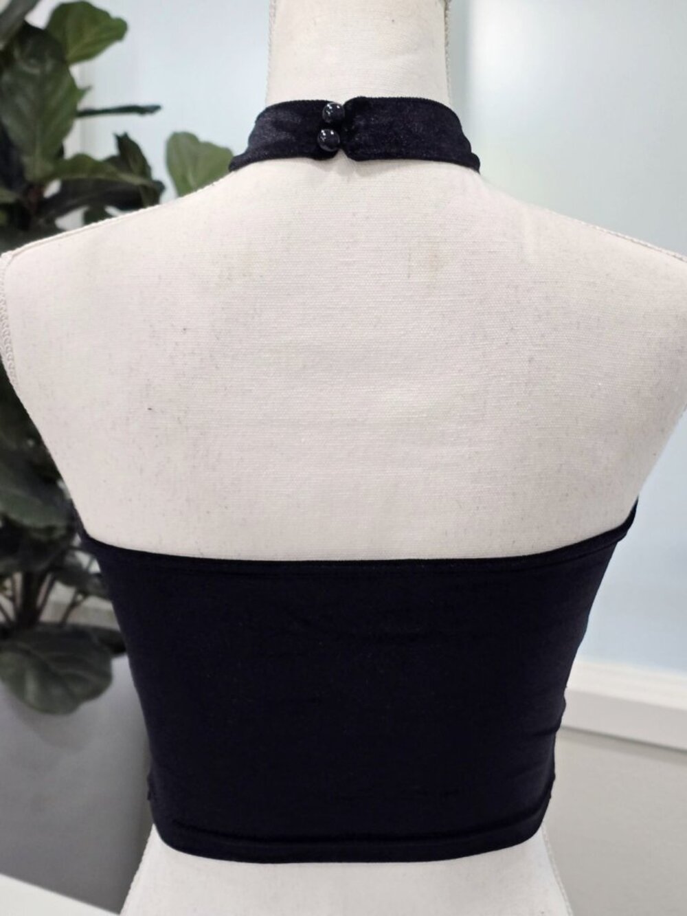 Velvet Halter Crop Top ✦ Gothic Black Strappy Deep‑Plunge ✦ Crescent Moon M NWT - Picture 3 of 10